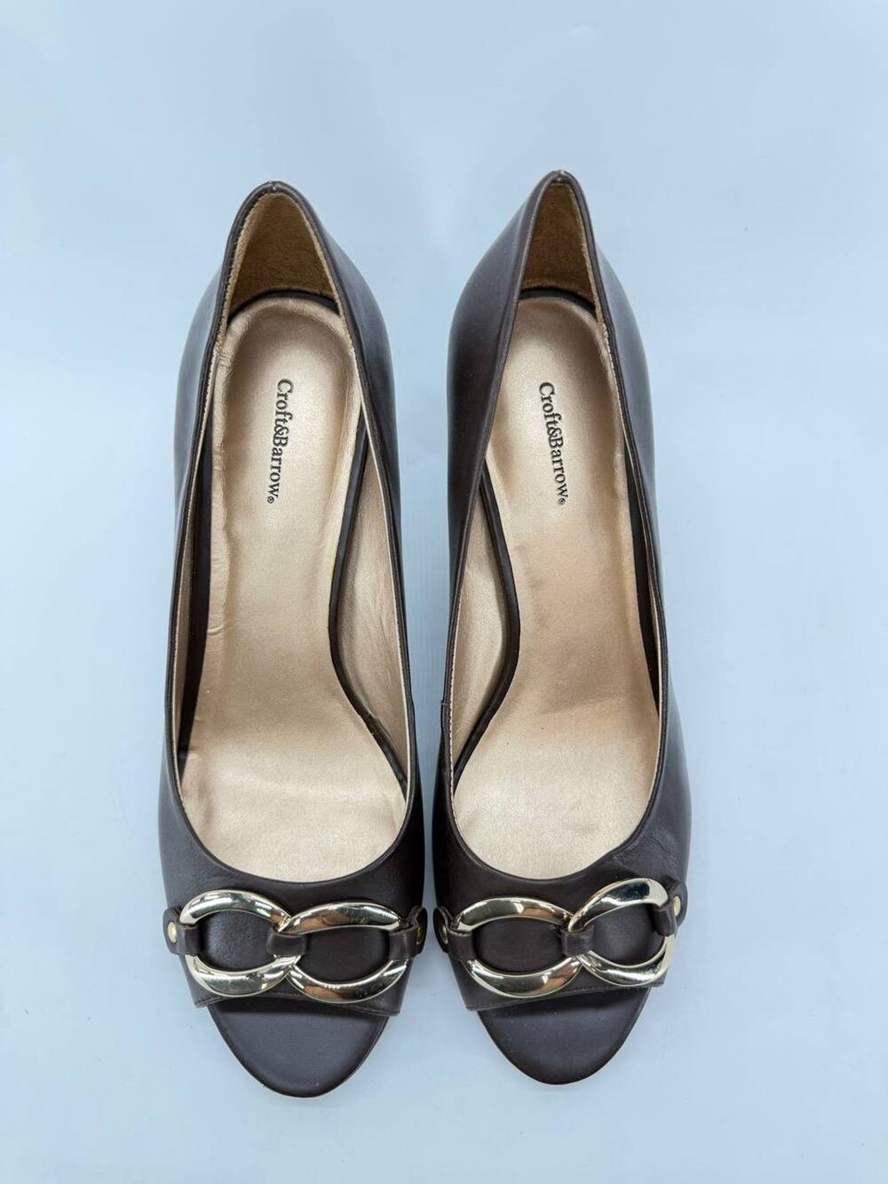 Croft & Barrow Christy Women's Size 9 Dark Brown Peep Toe Chain Pumps